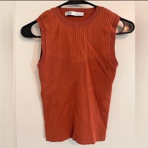 Zara Women's Rust Sleeveless Ribbed Top